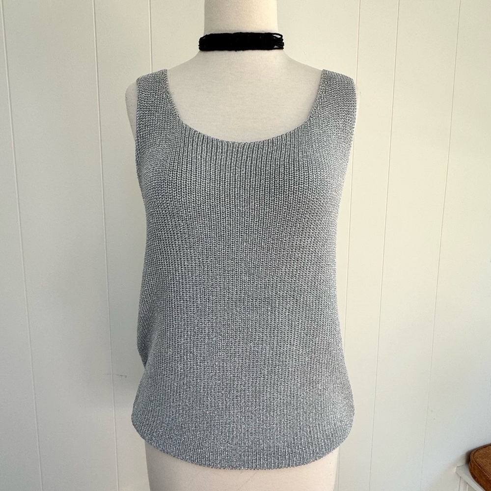 🪩Vintage La Costa Spa Metallic Knit Sleeveless Top Sweater California L Silver
